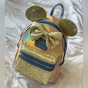 Disney Parks Loungefly NEW Minnie Mouse Earidescent Backpack with Gold Sequin